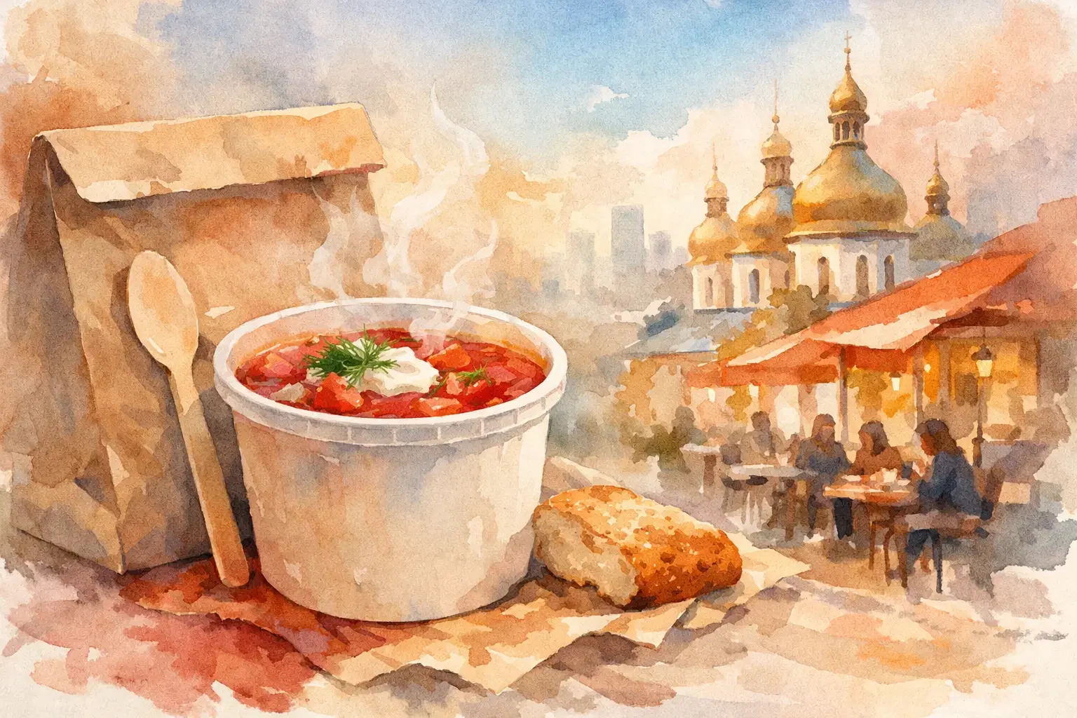 Hot Borscht Takeaway in Polis for a Warm Lunch